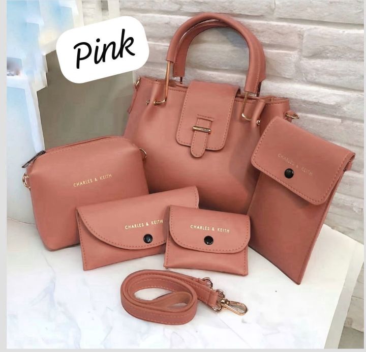 5 Pcs HandBag Set For Girls Good Quality Small Pouches Light Weight Material: Soft Leather Long Strap 8 Colors   Must Watch Real Video   Bulk Quality Available  Most Tr