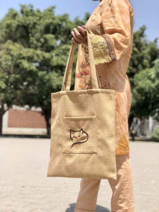 Golden%20Tote%20Bag%20-%20Cat%20Embroidery%20%20Hand%20Made%20Women's%20Bag%20for%20Laptop%20&%20Books%20with%20large%20capacity%20%20%20Shoulder%20Bag%20,%20laptop%20bag,%20University%20bag%20,%20Female%20handbag%20,%20Shopping%20bag%20with%20pocket%20inside%20and%20Front%20side%20%20Special%20for%20college%20,university%20&%20office%20-%20Image%209