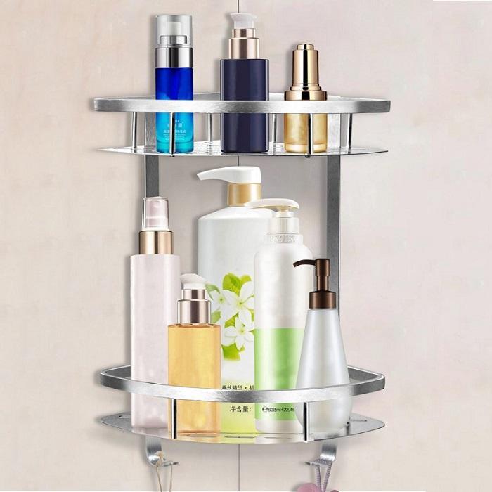 2 Layer  Aluminium Bathroom Corner Shelf - Silver