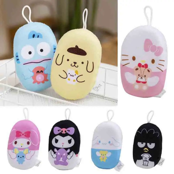Kawaii Hello Kitty Bath Sponge Sanrio Kuromi Cinnamoroll Hangyodon Xo Pochacco Body Cleaning Sponge Rubbing Shower Wash Sponge