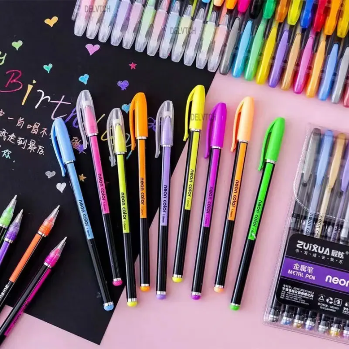 Neon Color Glitter Metallic Gel Pen Pack of 12 diffrent colors