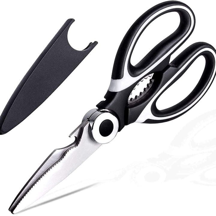 Kitchen Shears Multi Purpose Strong Stainless Steel Kitchen Utility Scissors with Cover Poulry,Fish, Meat, Vegetables Herbs, Bones, Dishwasher Safe (Black)