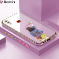 Jizetin (Free Lanyard) for Samsung A10S Back Cover Back Girl Luxury 6D Plating Case Side Pattern Soft Silicone Square Phone Cases. 