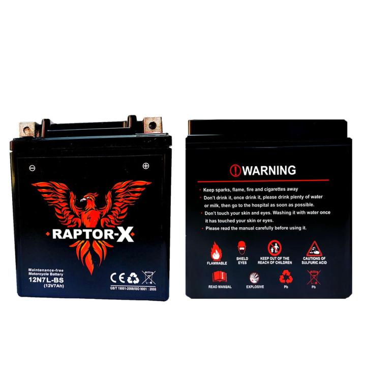 MOTORCYCLE DRY BATTERY RAPTORX 7Ah/12V 12N7L-BS FOR HONDA CB150F, YAMAHA YBR YBRG YBZ YBZ-DX, SUZUKI GR150, GD110