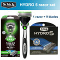 New Original Schick Hydro 5 Razor Set (9 Blades + 1 Razor) Best Men Safety Razor Manual Shaving Body Hair Shaver. 