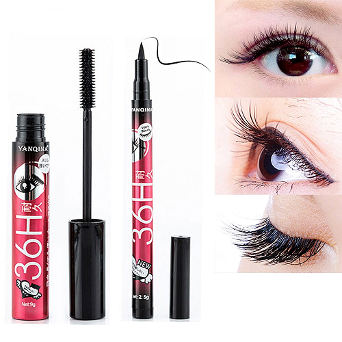 Pack Of 2 Thick Curling Mascara and Liquid Eyeliner Set Waterproof Mascara Eyeliner pen