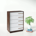 Horizontal Chester with Two-Tone White and Walnut Finish - 5-Drawer Wood Chest for Versatile Storage Solutions. 