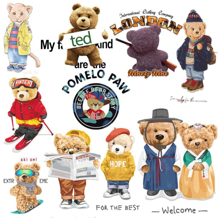 Teddy Bear Applique Patch Clothing Thermoadhesive Patches on Clothes Iron-on Transfers Diy Polo Bear Vinyl Stickers for T-shirts