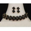 Premium Quality Black Stones Choker Necklace With Earrings Set - Black Choker Necklace For Wedding - Black And Gold Choker - Black Necklace - Wedding Choker Set - Black And Gold Choker Set - Choker Set With Earrings. 