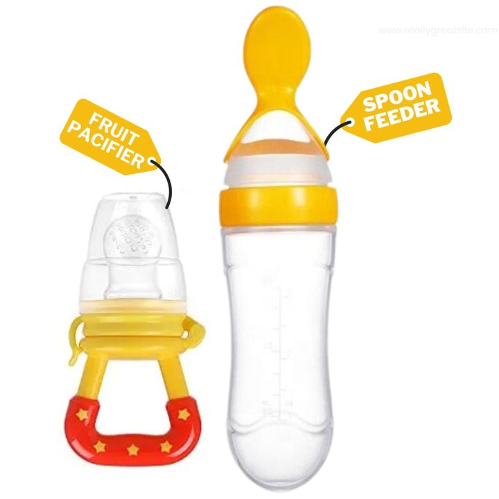 Baby Silicone Squeeze Spoon Feeder Set | Soft Baby Food Dispenser & Fruit Pacifier Feeder | BPA-Free Infant Training Spoon for Feeding & Teething Relief | Baby Feeding Utensils | Easy to Clean | Pack of 2