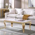 Center Table for Living Room Modern White Center Table with wooden Marble texture Top & Luxury Gold paint. 