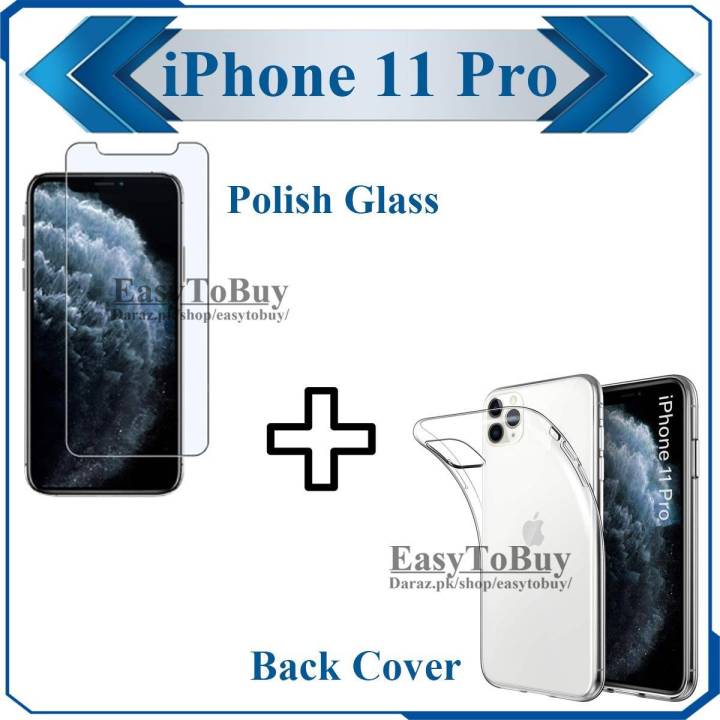 Apple iPhone 11 Pro Tempered Glass Screen Protector Polish Glass + Back Cover Soft Crystal Clear Transparent Case For Apple iPhone 11 Pro