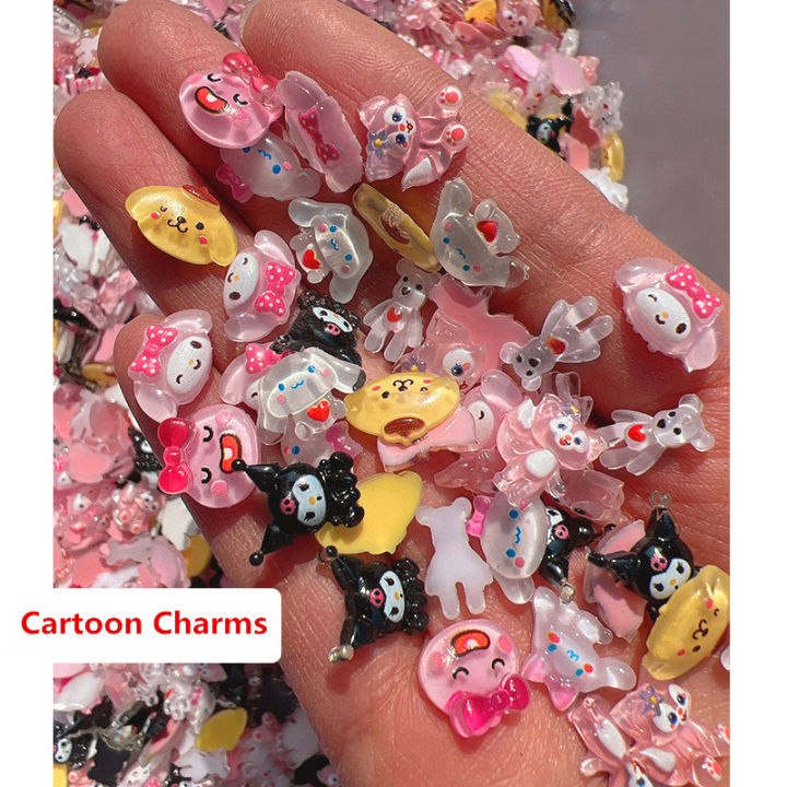 Sanrioed Mymelody Nail Charms Jewelry Kawaii Hellokitty Resine Nail Gems Rhinestone Kuromi For Nail Tips Decoration