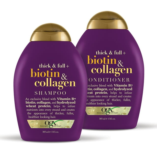 OGX Biotin & Collagen Shampoo & Conditioner Set – 385ml Each | Thick & Full Purple Hair Care Duo