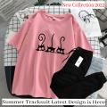 Pink Kitty Printed T-Shirt and a black Trouser For Girls and Women. 
