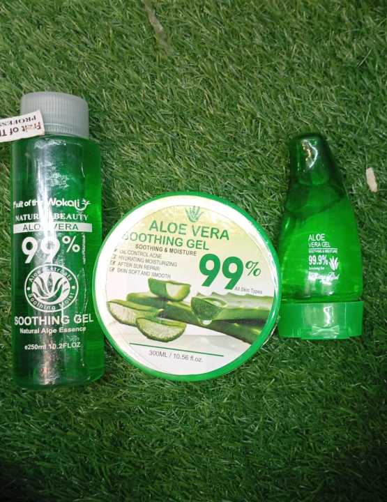 Pack of 3 Naturally & Moisturizing Aloe Vera Gel Face Cleansing 1 pcs  alovera gel bottle 1 pcs alovera gel jar