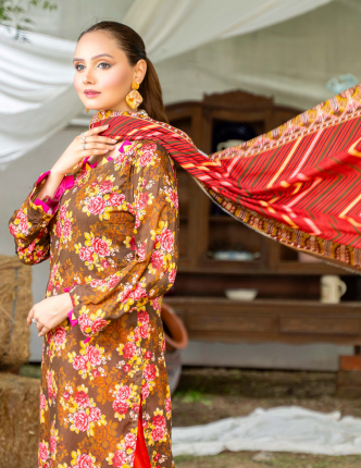 MINA Luxury 3-Piece Printed Unstitched Suit – Elegant Design on Premium Fabric for Custom Tailoring