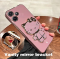 Tecno Spark 10C Back Cover Hello Kitty Mirror Folding Bracket Luxury 6D Plating Case Soft Silicone Case - Mirror Hello Kitty Back Cover - Girls Back Cover. 