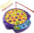 Fishing Game Toy Set with Rotating Board with Music On/Off Switch for Quiet Play, Includes 21 Fish and 4 Fishing Poles, Safe and Durable Toy for Toddlers and Kids. 