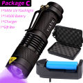 LED UV Flashlight 365nm 395nm Blacklight Scorpion UV Light Pet Urine Detector Zoomable Ultraviolet rechargeable outdoor lighting. 