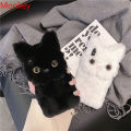 3D Cute Plush Cat Case samsung For Samsung S23 S22 S21 S20 Note 20 10 A12 A22 A32 A52S A72 Furry Fluffy Fur Soft Silicone Cover. 