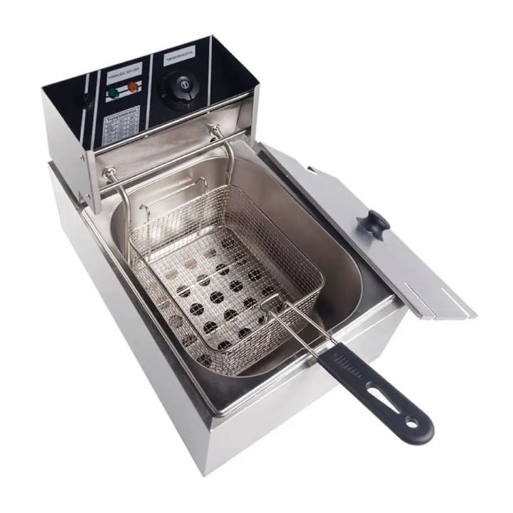 6 Liter Professional Stainless Steel Electric Deep Fryer Single Tank Chips Fish Broast Nuggets Samosa Fitters Frying Machine Commercial Chicken French Fries 6L Oil Electric Deep Fryers