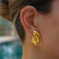 Enacolor Elegant Gold Metal Geometric Bump Hammer Water Drop Earrings. 