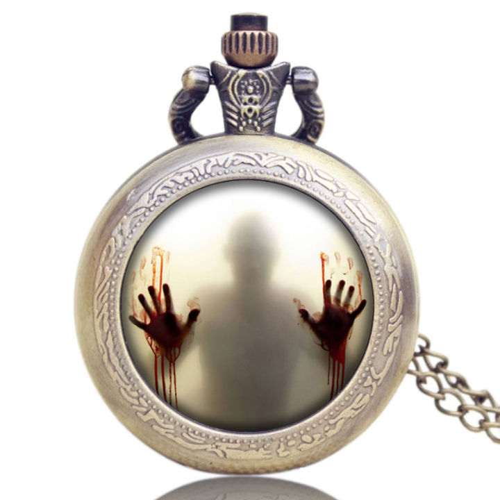 【New Arrivals】Vintage The Walking Dead Design Pocket Watch Quartz Analog Steampunk Necklace Pendant Womens Mens Cool Gifts