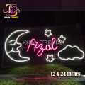 Customized Single Name Neon Sign For Kids Names with Moon, Stars and Cloud, Size 12 x 24 inches With 2A Adapter. 