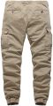 Mens Cargo Trousers in Beige color with Elastic Waist Multi-Pocket Joggers Bottoms Casual Smart Sports Pants. 