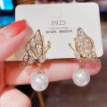zirconia butterfly pearl earrings for girls - latest design. 