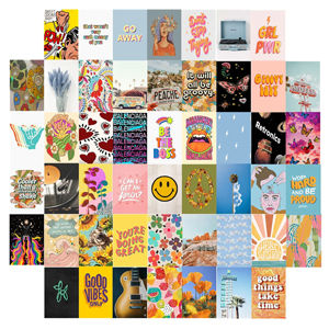 Good Vibes Aesthetic Wall Collage Cards Kit -  Of Your Choice  40 Customize Cards, 4x6 Inches, Non-Adhesive, Glossy Prints,  for Wall and Room Decor