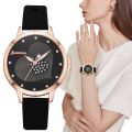 Fashion Women Watches Simple Heart shaped crystal Ladies Quartz Wristwatches Fresh Female Black silicone Clock Kobieta Zegarek. 