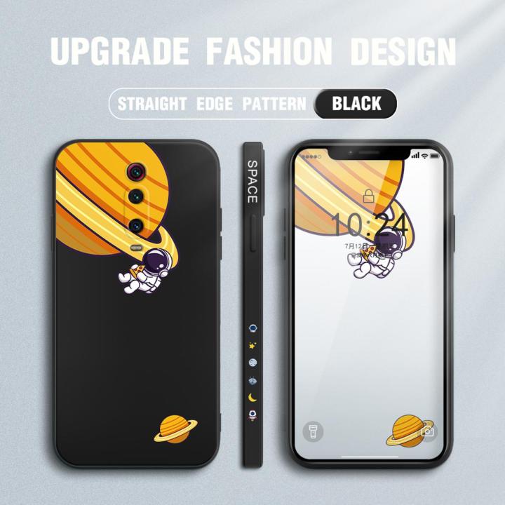 Jizetin for Xiaomi Mi 9T / 9T Pro Case Creative Cartoon Astronaut Orbits Saturn Side Design Phone Cover Square Edge Pattern Liquid Silicone Phone Cases