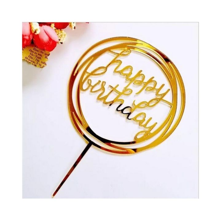 Cake Topper Plastic Acrylic Happy Birthday Round Circle For Party Cake Decorations Baby Shower