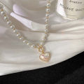 Imitation Pearl Love Necklace Cool and Sweet Simple Gold Pearl Necklace Nicle. 