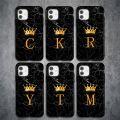 Soft Silicone Black Marble Crown Letter Fashion Phone Case For iPhone 11 12 Pro Max 12 Mini Shockproof Case Soft TPU Back Cover. 