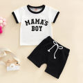 Baby Boys 2Pcs Summer Outfits, Short Sleeve Letter Print T-Shirts + Pocket Shorts Set. 
