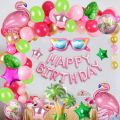 Tropical adventure Flamingo theme set Flamingo theme package Flamingo Tropical Jungle birthday decoration DIY kit for girls with Pink, Green, Gold confetti, 5 Set flamingo foil balloons, happy birthday banner and  Tropical leaves Flamingo theme preferred. 