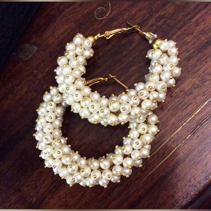 Beautiful Golden With White Pearls Gujra Hoop Earrings Jewellery For Women FDS-014