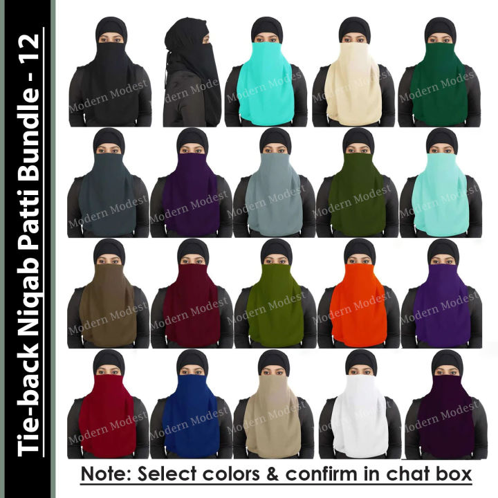 Modern Modest - Pack of Tie-back Half Niqab/Niqab Patti, Soft Lightweight, No-slip material, Breathable Fabric, Best for Summer for Women/Girls