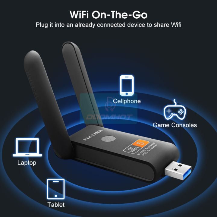 Doomhot%20USB%20WiFi%20Adapter%201200Mbps%20Dual%20Band%202.4/5.8%20GHz%20Wireless%20Network%20External%20Receiver%20USB3.0%20WiFi%20Wireless%20Network%20Card%20802.11ac%20LAN%20Adapter%20Mini%20WiFi%20Dongle%20Receiver%20with%20Rotatable%20Antenna%20for%20PC%20Laptop%20Desktop%20-%20Image%207
