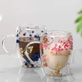 Double Wall Glass Mug Cup Insulated Coffee Mugs with Dry Flower Espresso Cup Safe and Decorative Flowers couple cups gifts. 