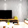 Simple happiness53cm European Style Non-woven Fabric Room Decor Background Wall Wallpaper Simple Modern 3D Curve Stripe Stickers Home Decoration. 
