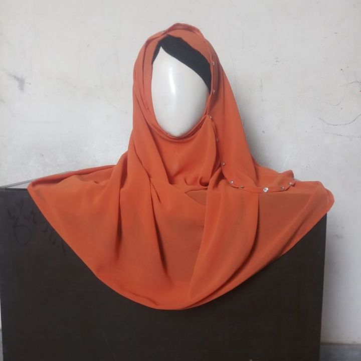 Double loop Hijab, Orange Double hole Hijab, Girls Scarf, ancy Hijab, Diamondize Hijab, Latest Hijab