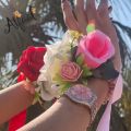 Atfaal Nikha Flowered Wrist Band Fabric Roses Wrist Corsage Wedding Bracelet for Bridesmaid Brides Hand Flower Fake Roses Wedding Bracelet for Guests Accessories For Your Valentine Artificial Flowered Wrist Band. 