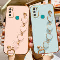 COROGI for Itel Vision 1 Pro / Itel S16 Back Cover with Love Heart Bracelet Luxury 6D Plating Frame Shiny Chain Cases Soft Silicone Square Protective Mobile Phone Case for Girls Boy. 