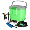 Portable High Pressure Car Washer Highest Quality ABS Plastic material Large Tank Capacity of 16 Liters 12 V Car Cigarette Lighter Connector 40 Watts motor powered diaphragm pump With speed and spray regulator. 
