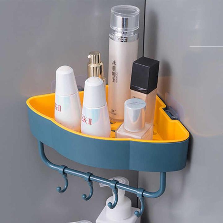Adjustable 4 Hooks Corner Shower Caddy, Multifunction Basket Shelf for Hanging Sponge and Razor, Shampoo Holder Organizer, No Drilling Adhesive Wall Mounted Bathroom Shelf,Rustproof