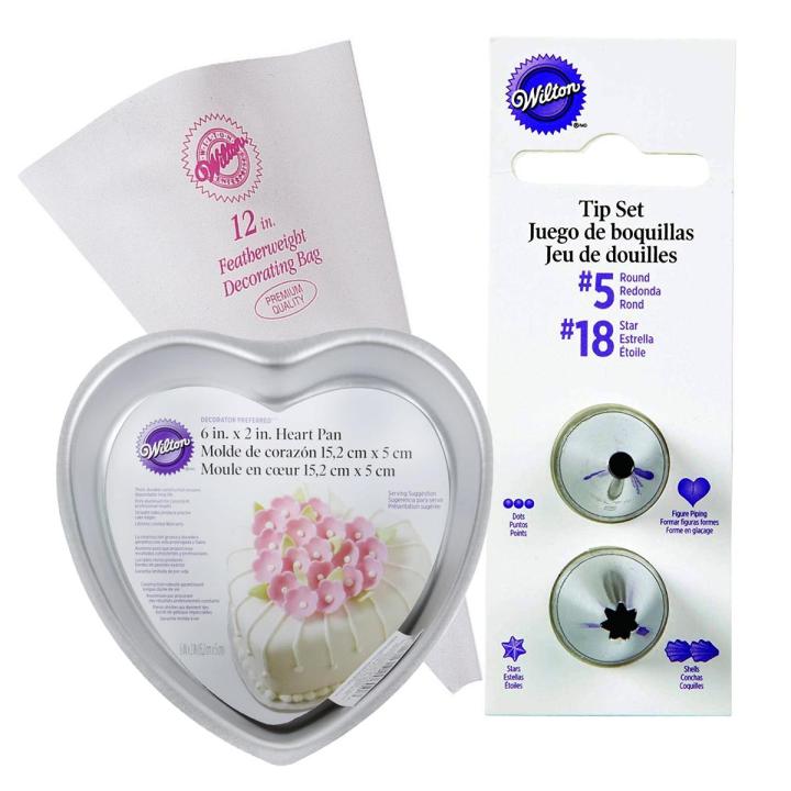 Pack Of 3 Wilton - Wilton Round Decorating Tips #5/Star #18 S - Wilton Heart Pan 6  - Wilton Featherweight Decorating Bag 12 in